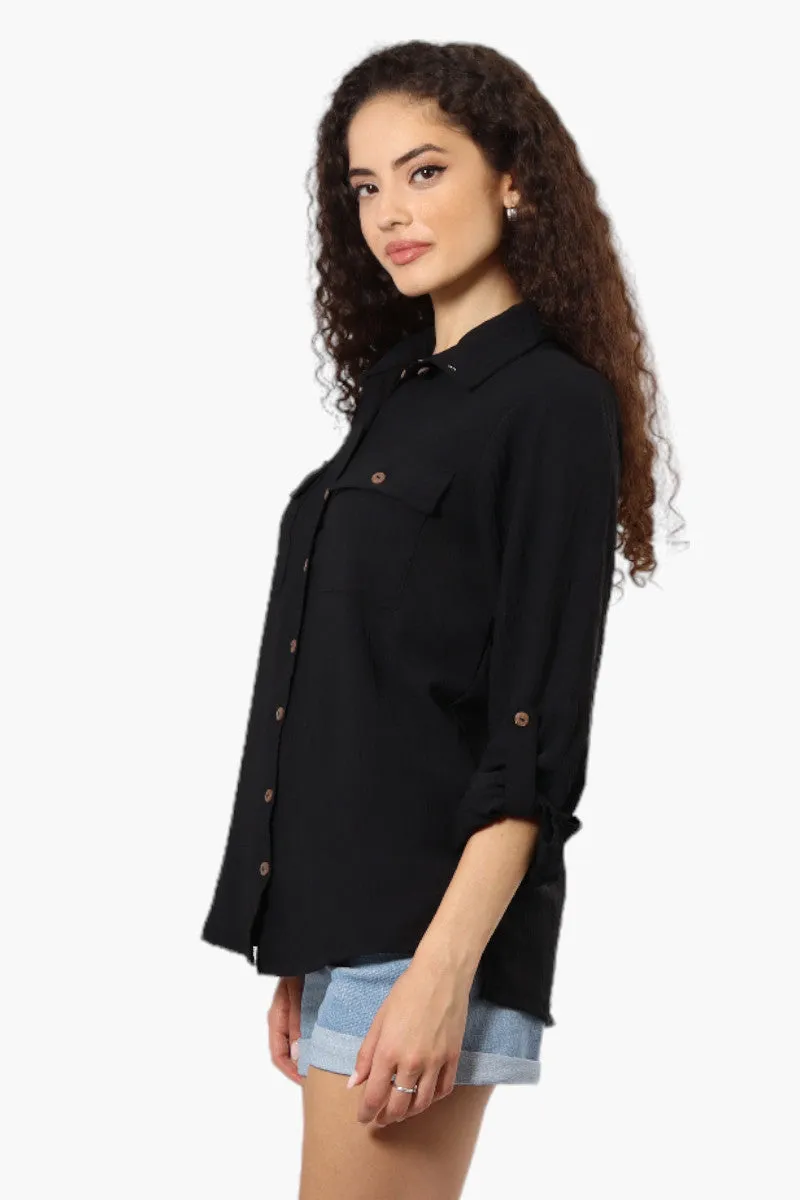 Urbanology Roll Up Sleeve Button Down Shirt - Black