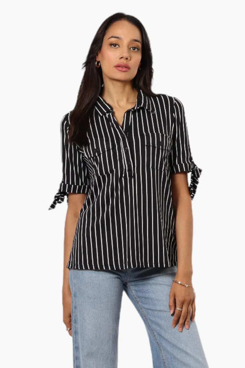 Urbanology Striped Tie Sleeve Shirt - Black