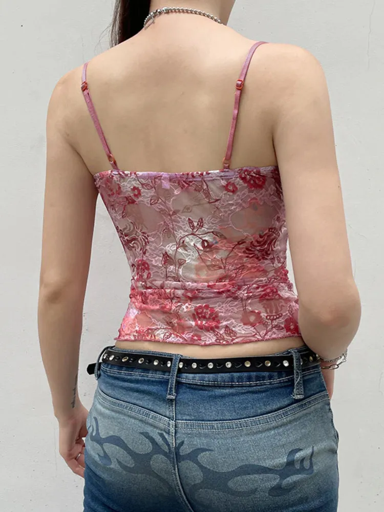 Vintage Floral Lace Patchwork Halter Top