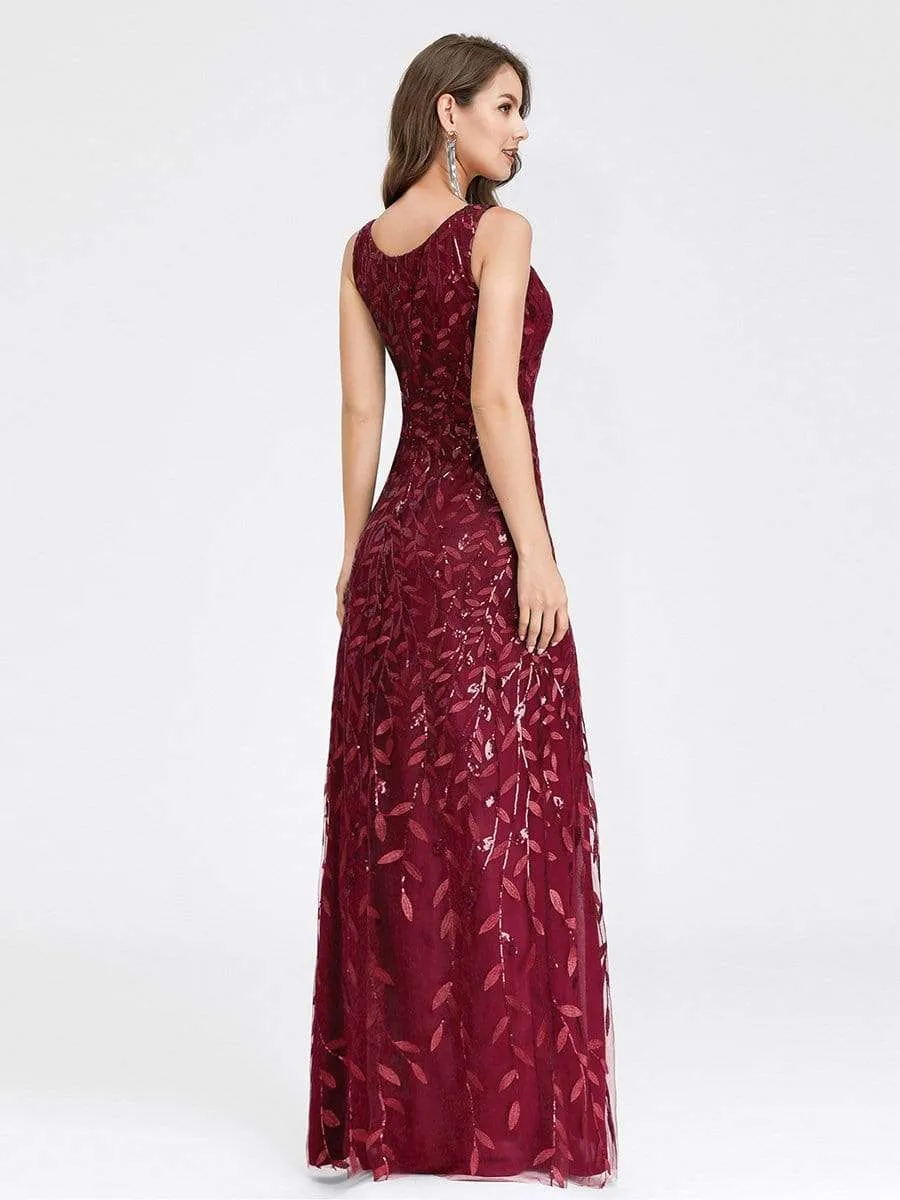 Women's V-Neck Embroidery Side Split Evening Party Maxi Dress